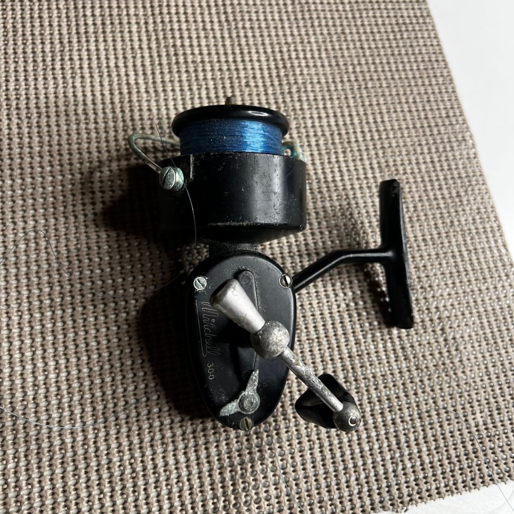 Vintage Mitchell 300 Spinning Fishing Reel Made in France Black Open Face